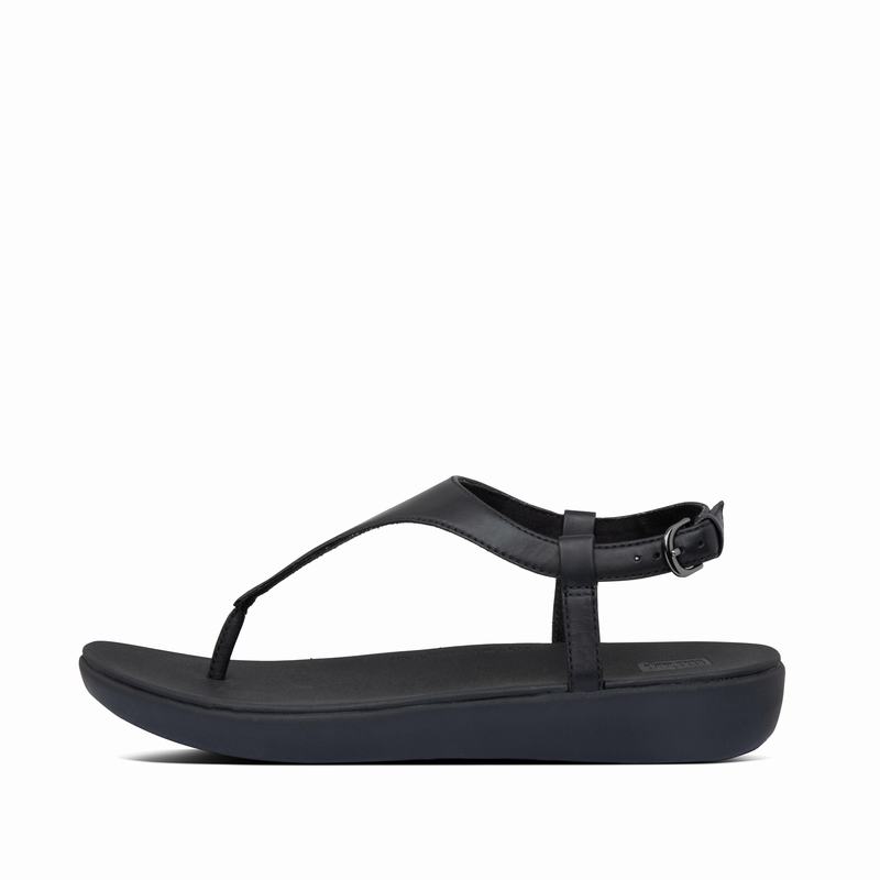 FitFlop Lainey Leder Toe Post Ankle Schwarz - FitFlop Backstrap Sandalen Damen Schweiz [VUIL-45231]